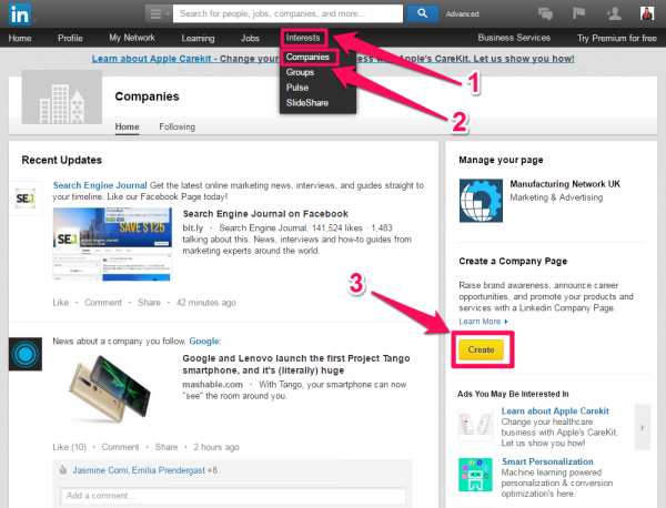 Linkedin Create Page