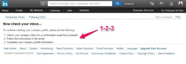 LinkedIn Confirm Page